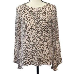 L'AGENCE Dylan Bell Sleeve Top Silk Ocelot Print Bell Sleeve Blouse